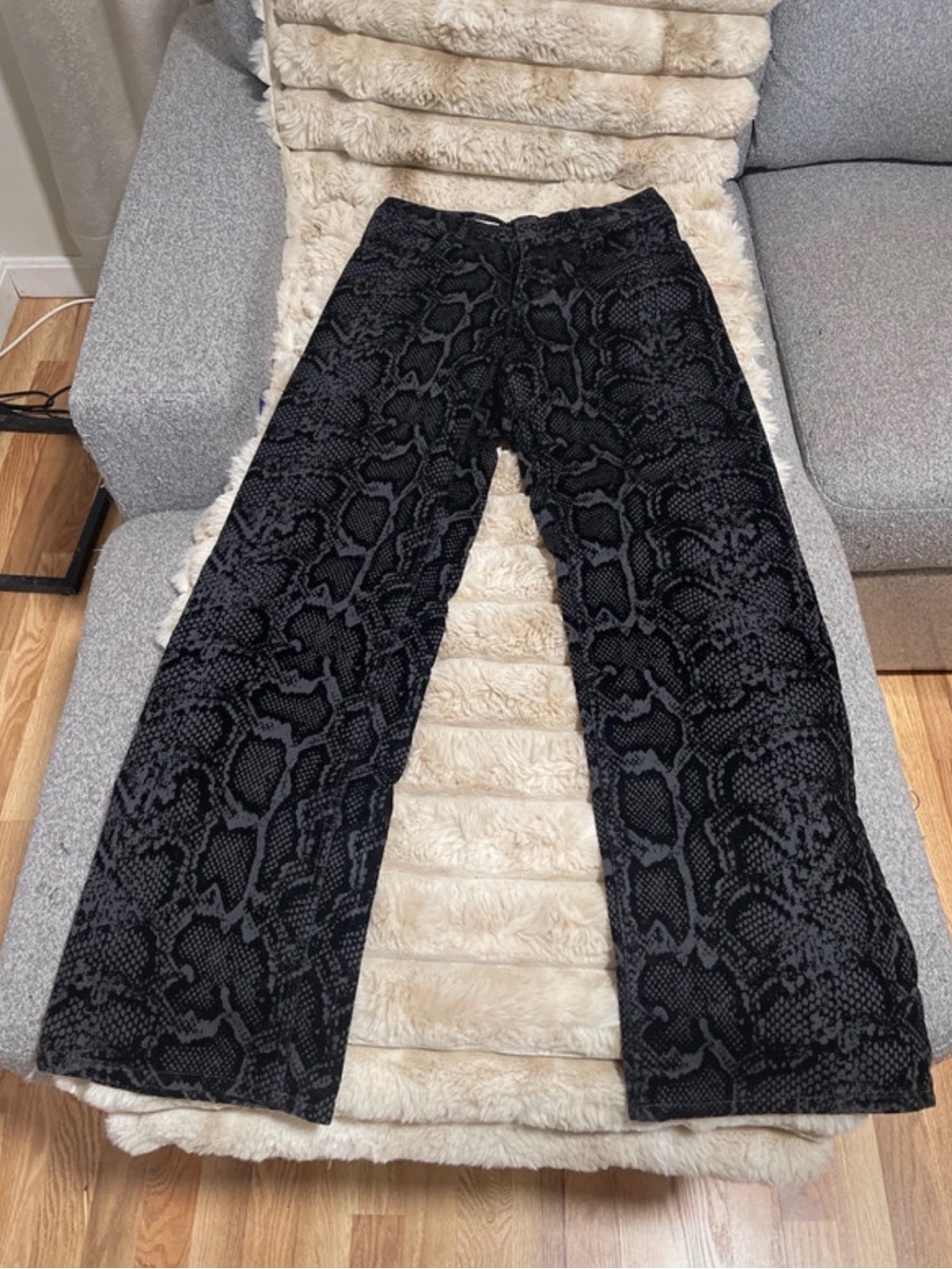 Zara Black Snake-Print Wide Leg Pants - Picture 1 of 3